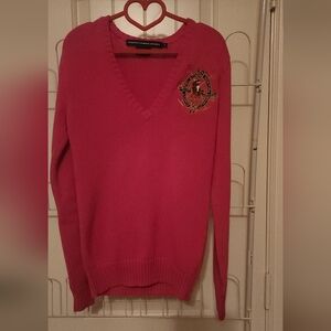 Pink  Ralp Lauren V-Neck Sweater with Embroidered Logo